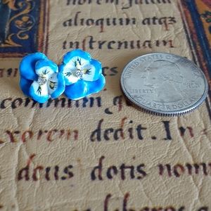 14k Vintage Pansy/Diamond Accent Earrings